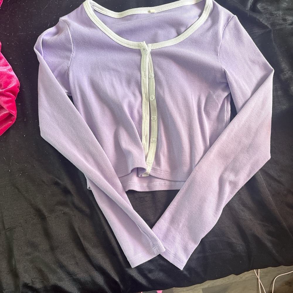 SHEIN Lavender Cardigan with White Trim